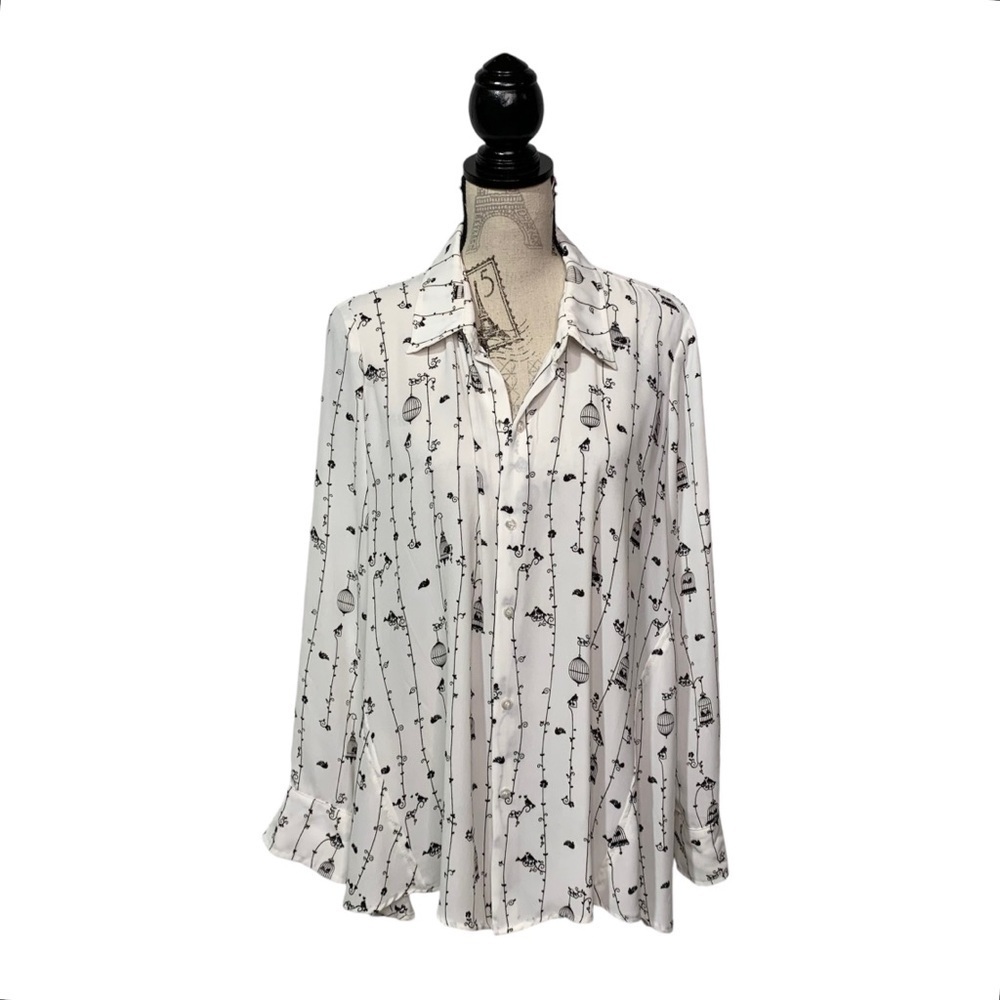 Cartise L birdcage and birds loose fit button‎ down shirt